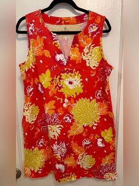Lands' End Floral Sleeveless Split-Neck Swim Coverup Dress